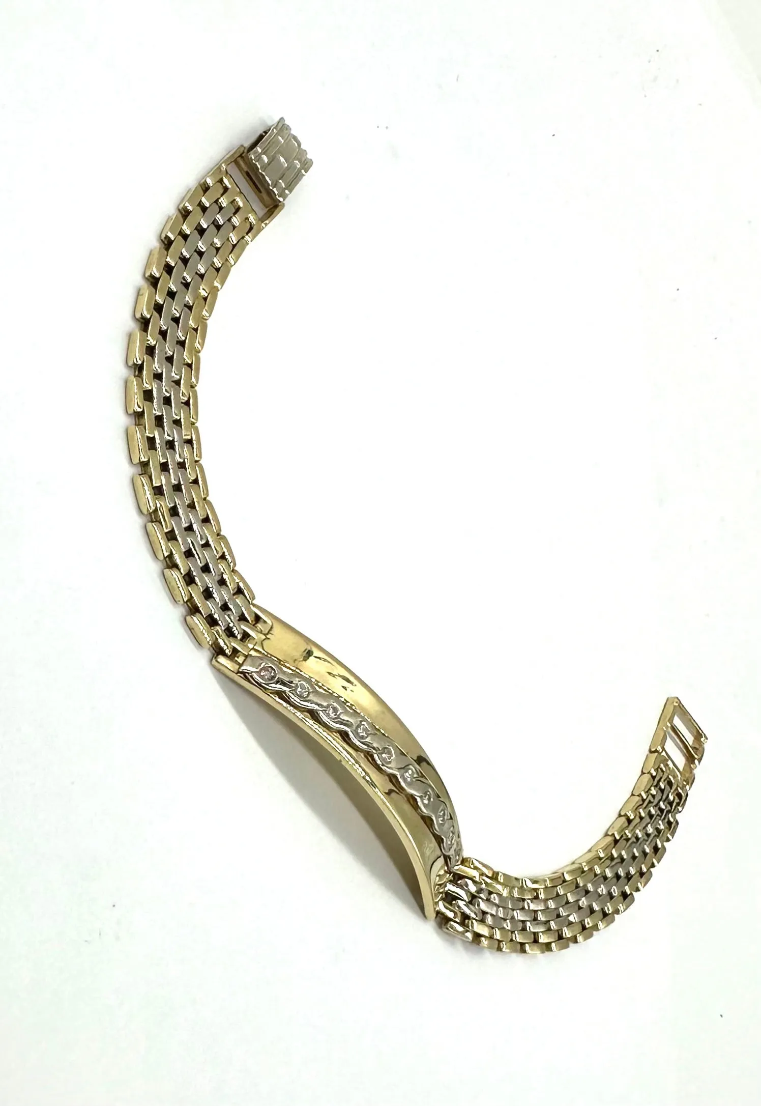 14k White and Yellow Gold Panther Bar Bracelet with Diamonds