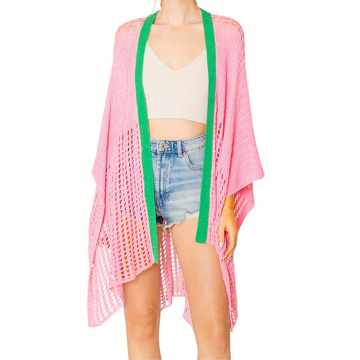 Alpha Kappa Alpha AKA Inspired Ruana Kimono Pink and Green Crochet