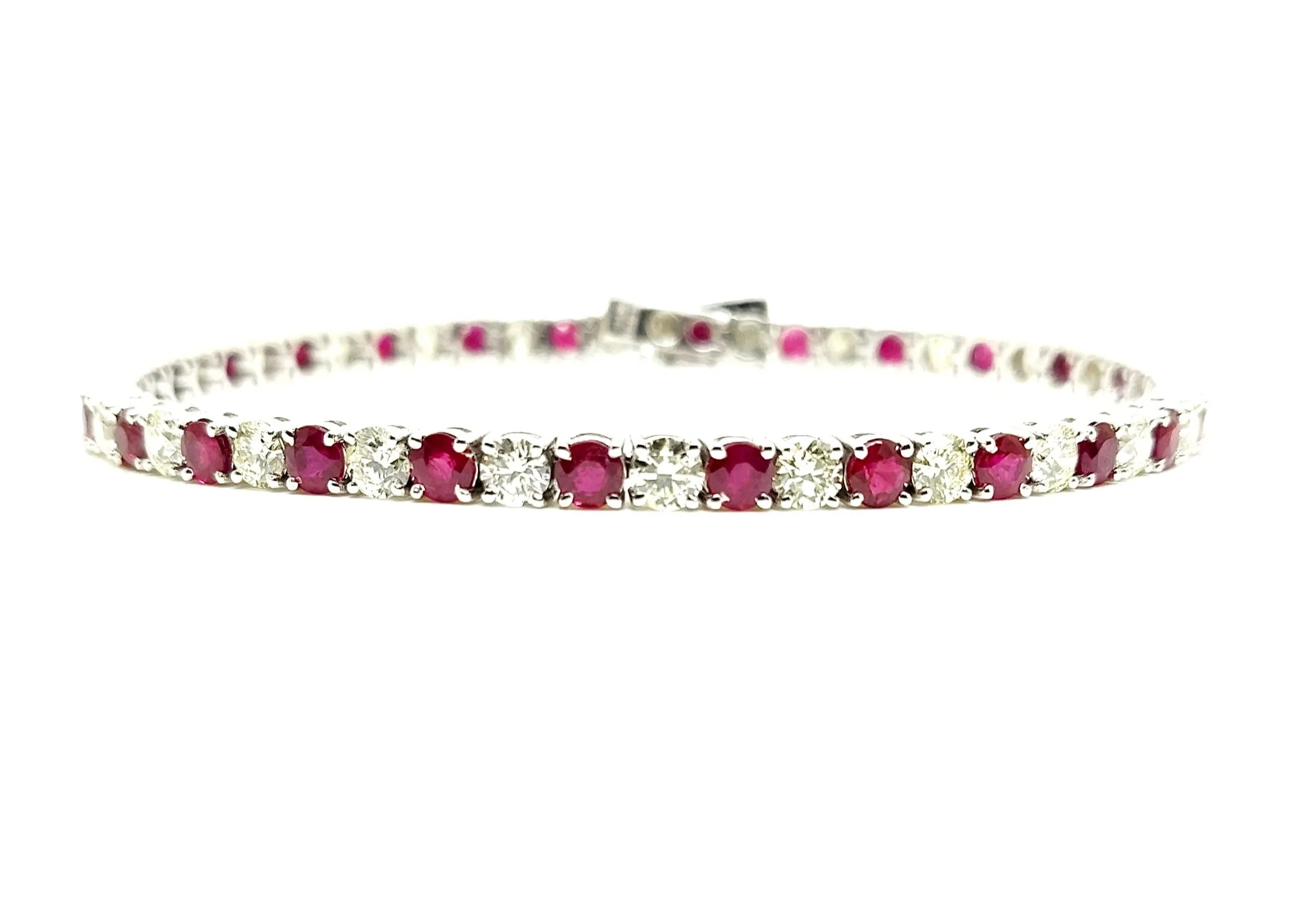 Alternating Size Ruby and Diamond Bracelet in 14k White Gold