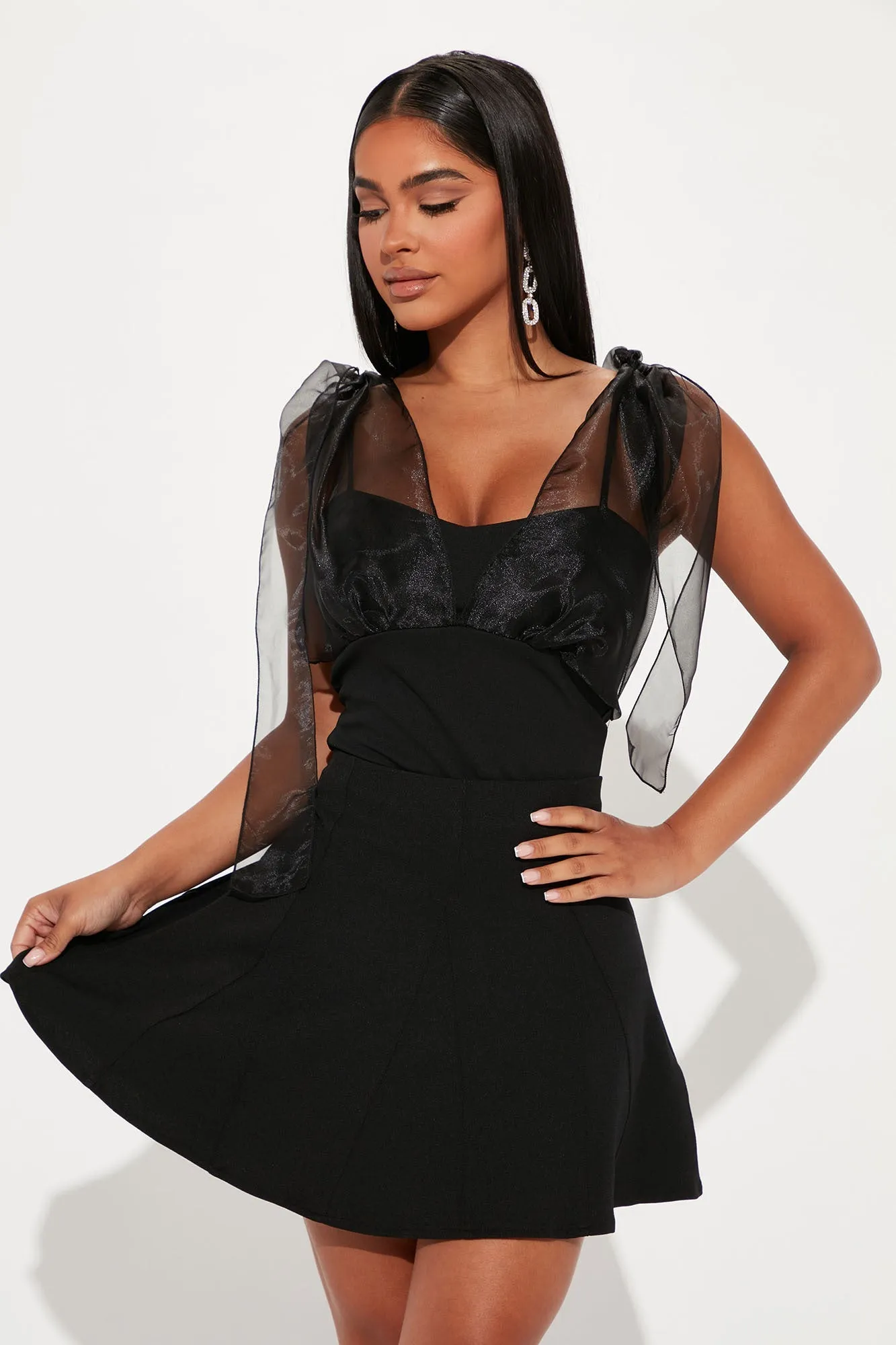 Always Sweet Tie Shoulder Bodysuit - Black