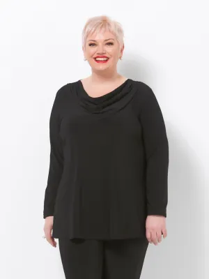 Black Jersey Cowl Neck Top