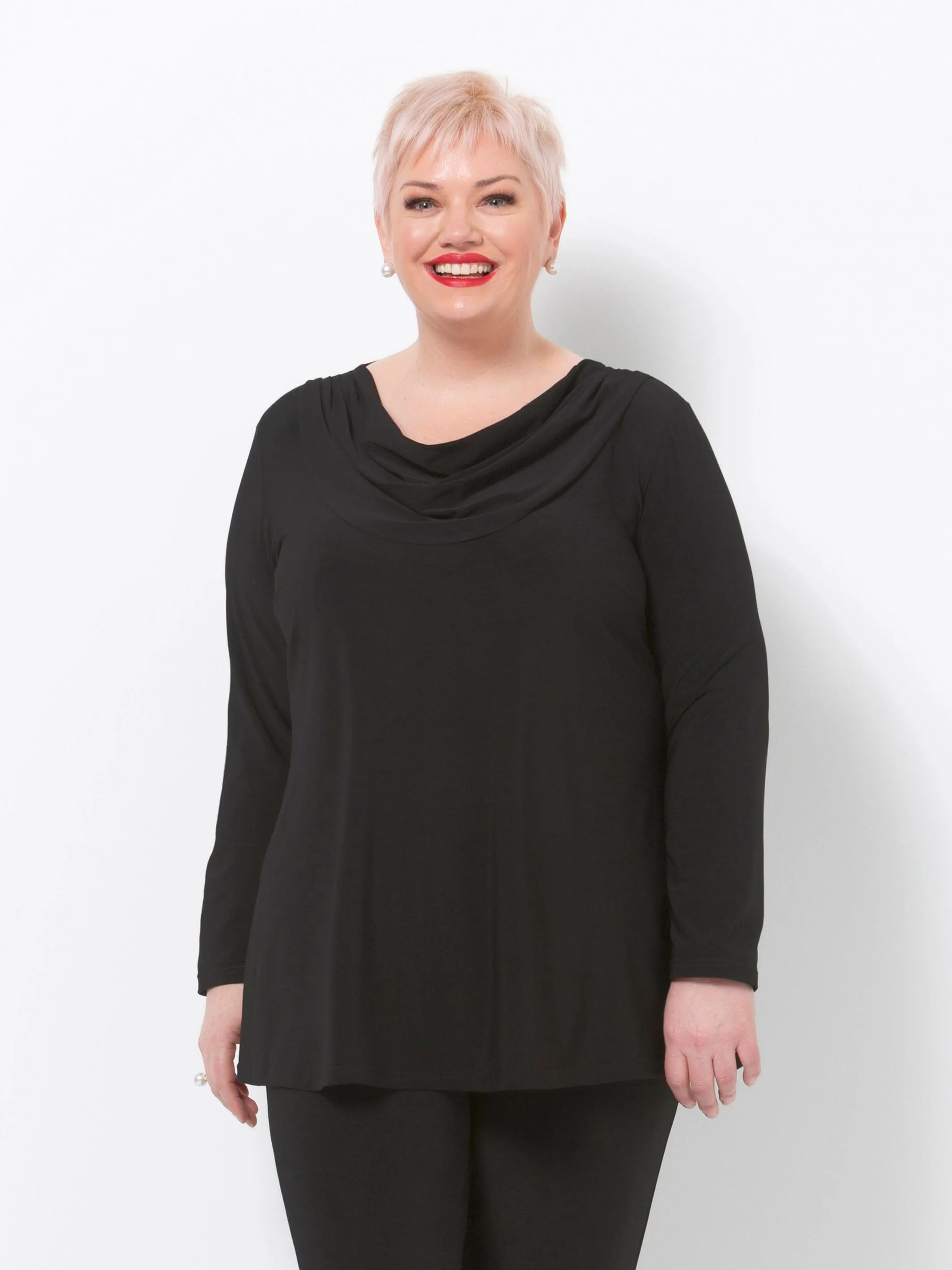 Black Jersey Cowl Neck Top