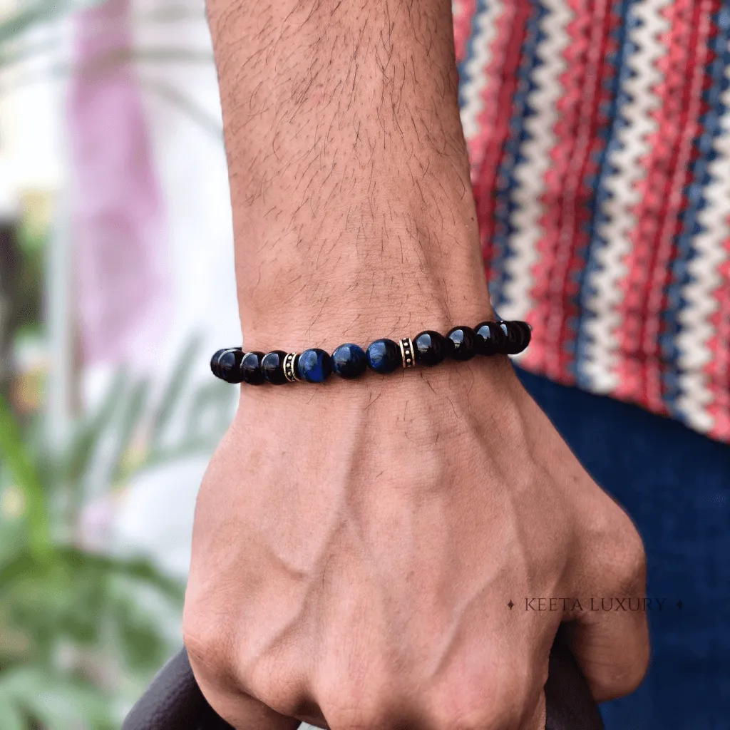 Blue Cheetah - Tiger Eye and Onyx Bead Bracelet