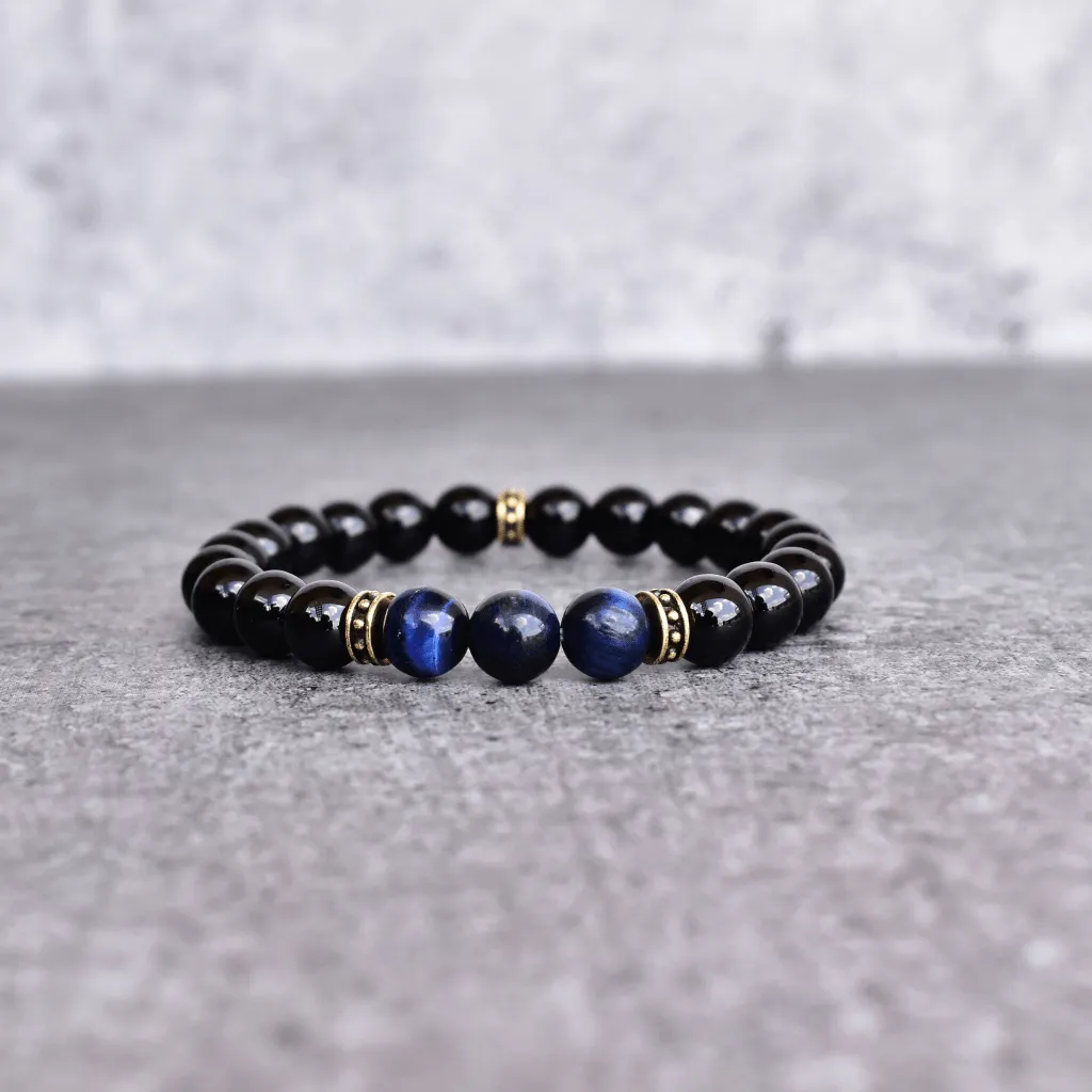 Blue Cheetah - Tiger Eye and Onyx Bead Bracelet