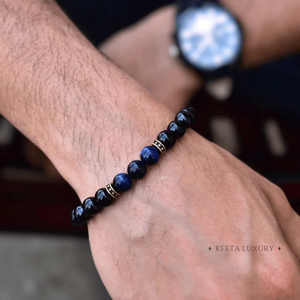 Blue Cheetah - Tiger Eye and Onyx Bead Bracelet