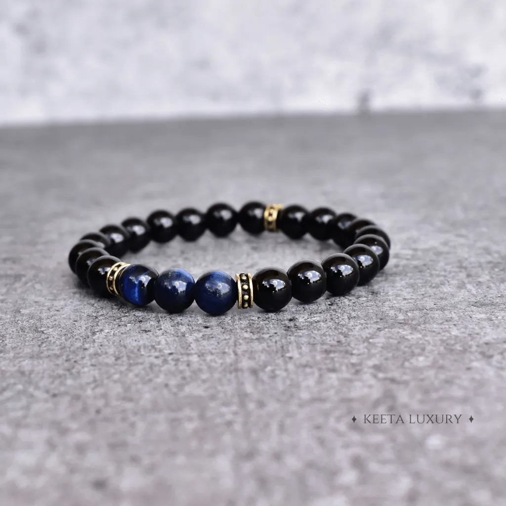 Blue Cheetah - Tiger Eye and Onyx Bead Bracelet