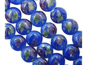 Blue Round Printed Ceramic Beads