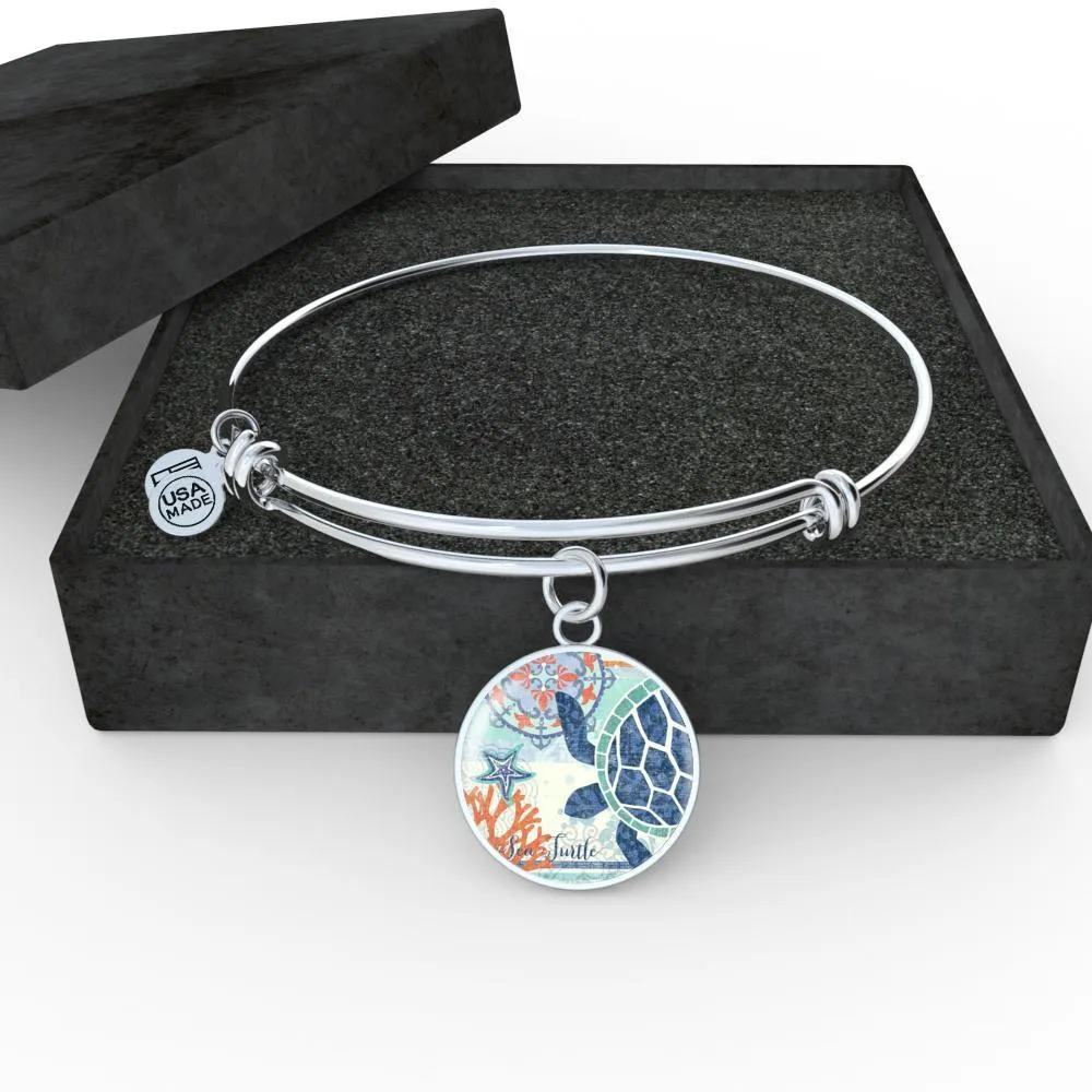 Blue Sea Turtle Bangle Bracelet