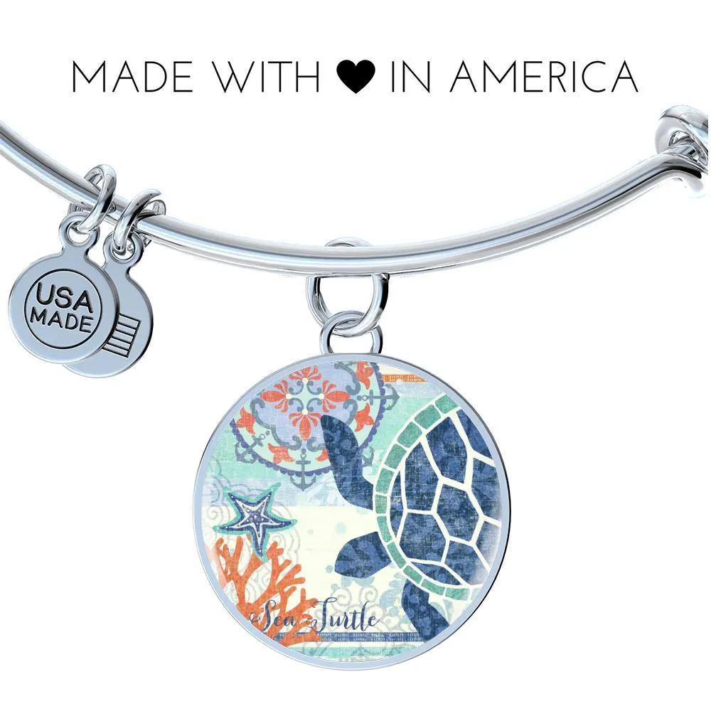 Blue Sea Turtle Bangle Bracelet