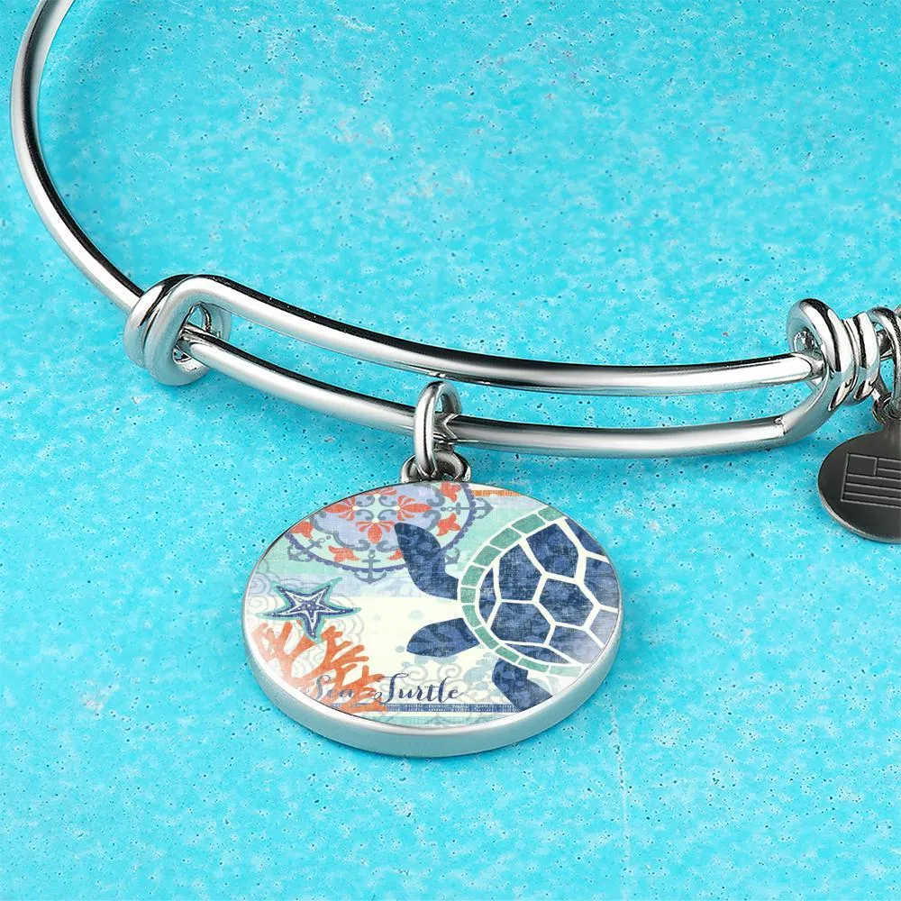 Blue Sea Turtle Bangle Bracelet