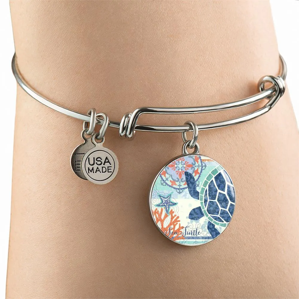 Blue Sea Turtle Bangle Bracelet