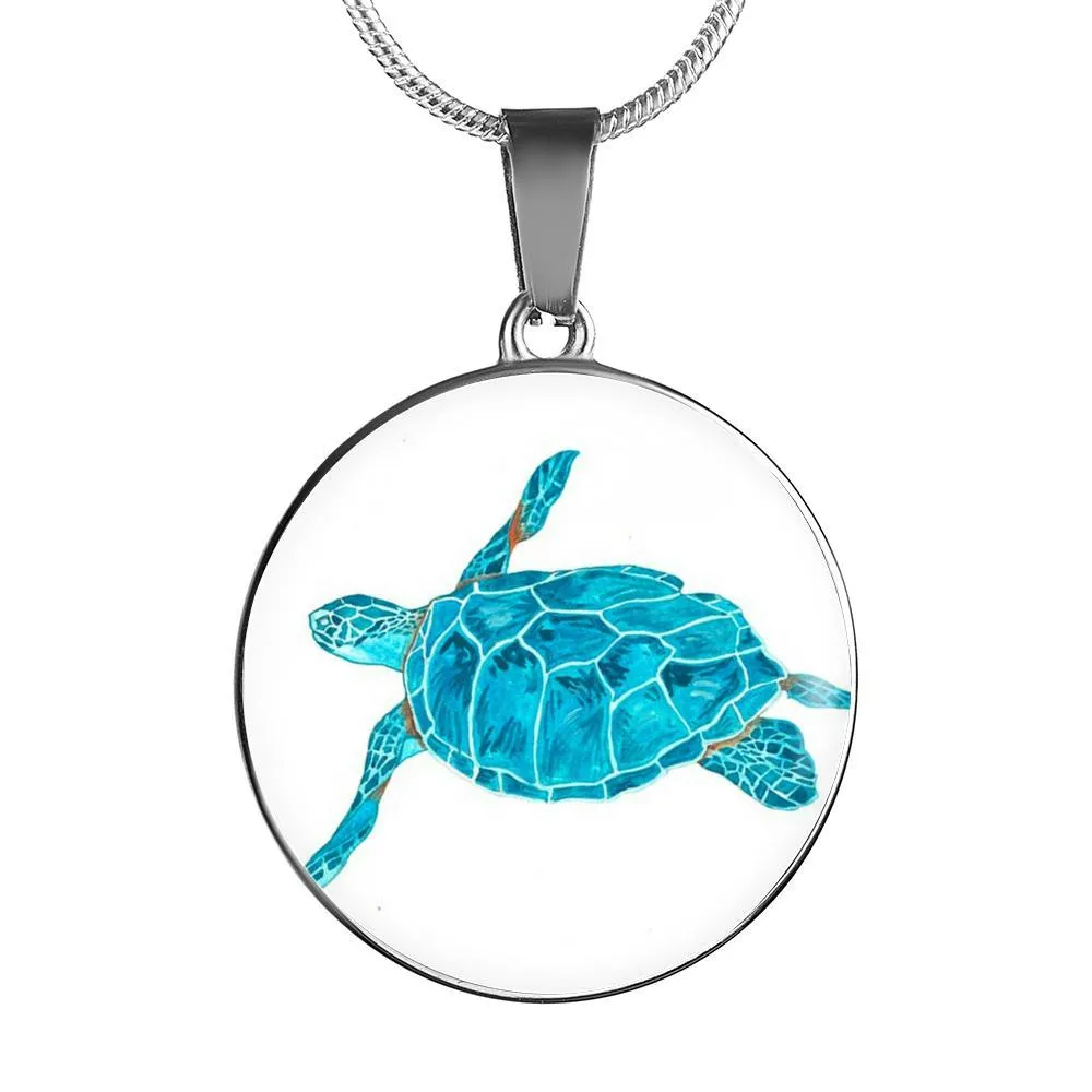 Blue Sea Turtle Necklace and Bangle Bracelet