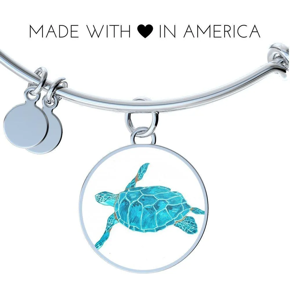 Blue Sea Turtle Necklace and Bangle Bracelet