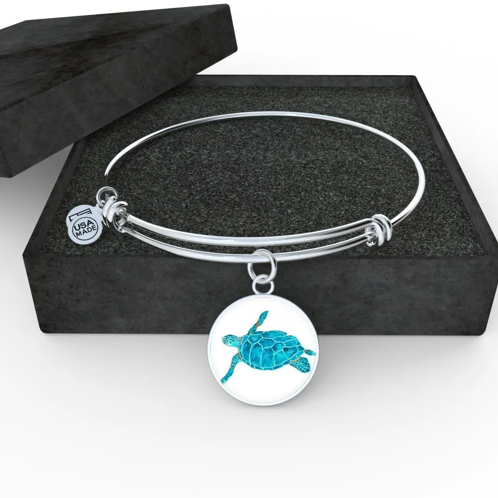 Blue Sea Turtle Necklace and Bangle Bracelet