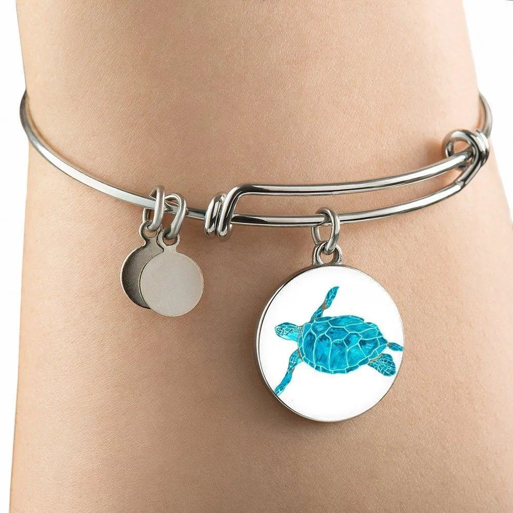 Blue Sea Turtle Necklace and Bangle Bracelet