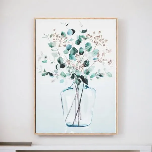 Blue Watercolour Florals Framed Canvas Wall Art