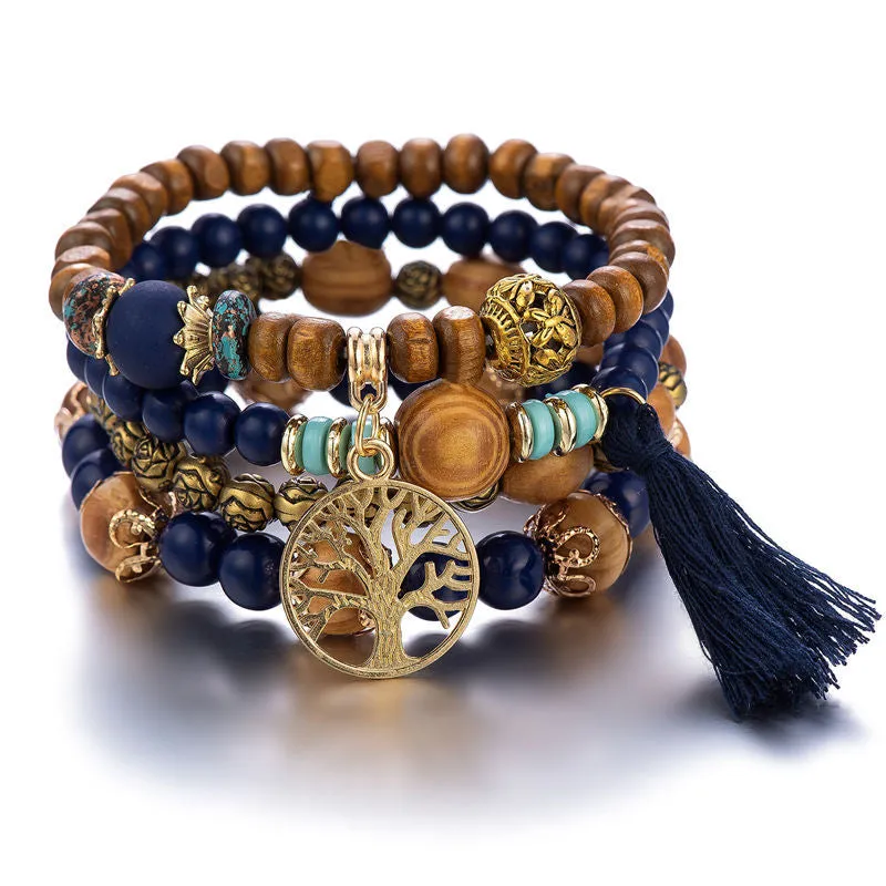 Boho Multilayer Wooden  Stretch Bracelet