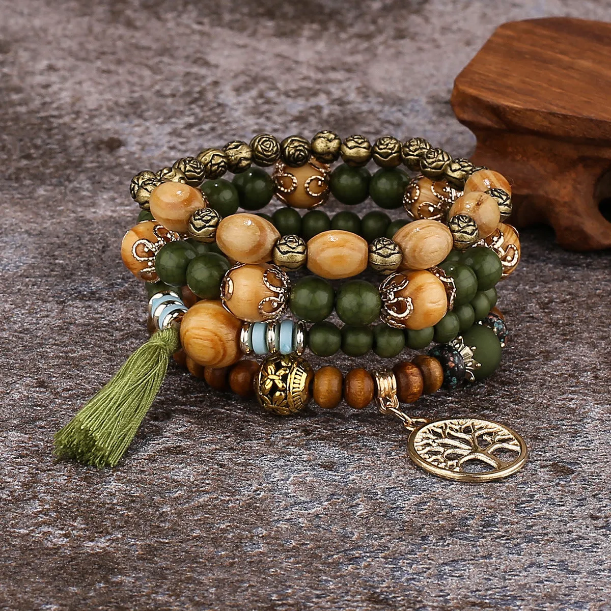 Boho Multilayer Wooden  Stretch Bracelet