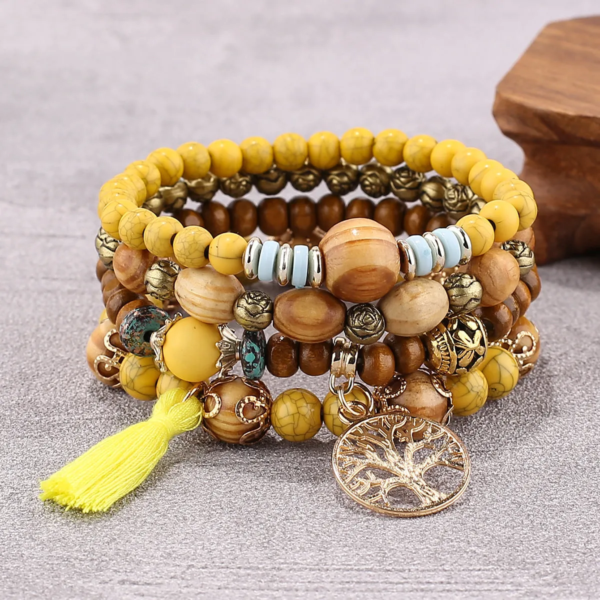 Boho Multilayer Wooden  Stretch Bracelet