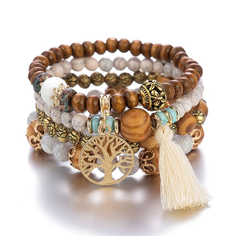 Boho Multilayer Wooden  Stretch Bracelet