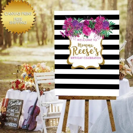 Bridal Shower Black and white stripes welcome canvas sign