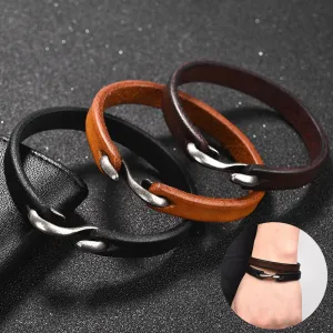 Classic Retro S Shape Stainless Steel Clasp Casual Leather Bracelets Men Couple Punk Fashion Outdoor Vintage Charm Bracelet Gift