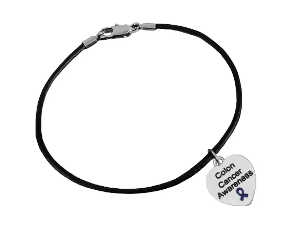 Colon Cancer Awareness Heart Leather Cord Bracelets