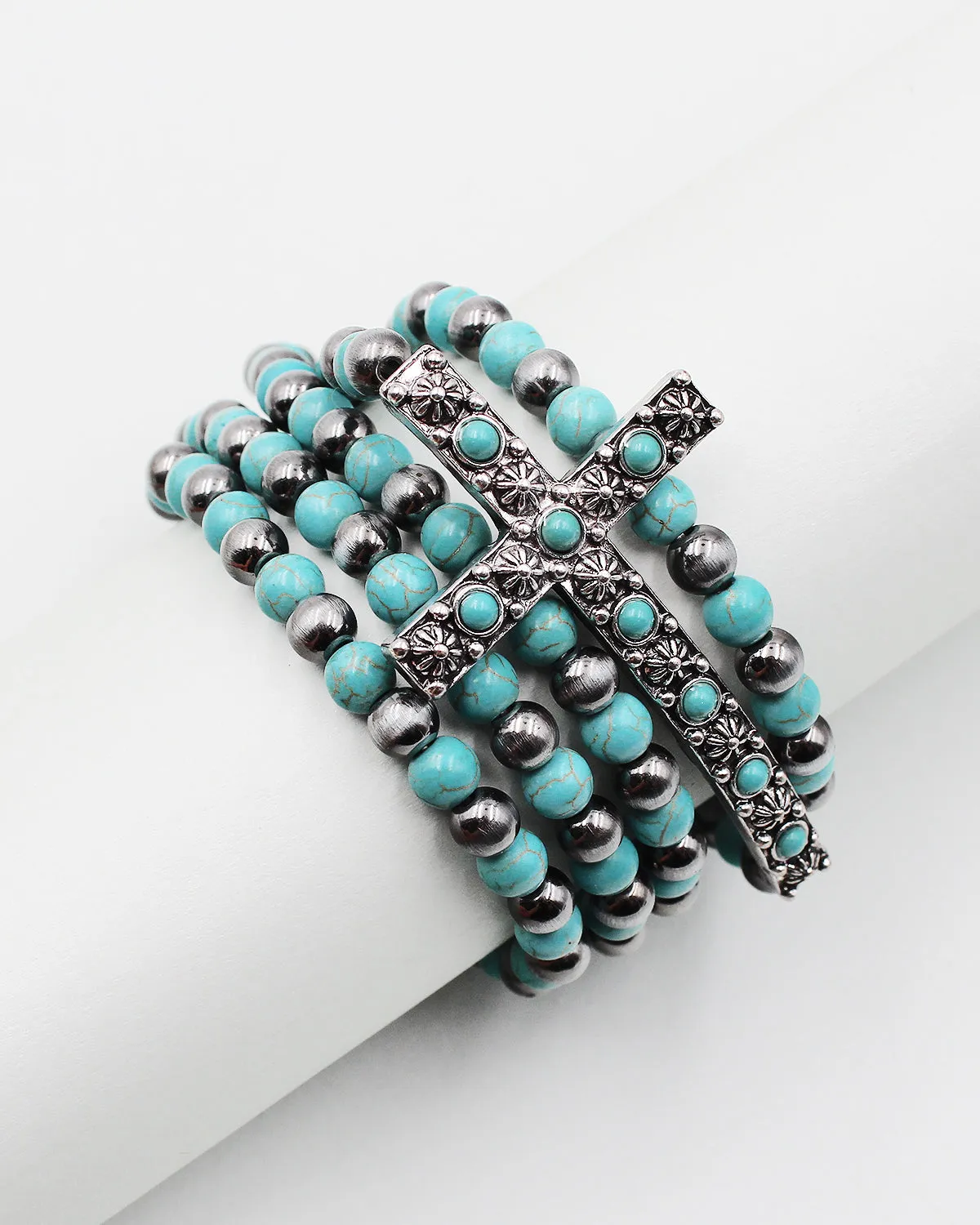 Cross Charm Stone Beaded Bracelet