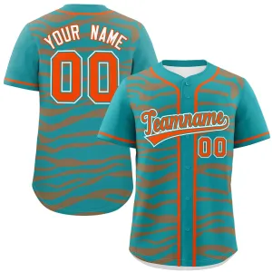 Custom Aqua Orange Zebra Stripes Graffiti Pattern Authentic Baseball Jersey