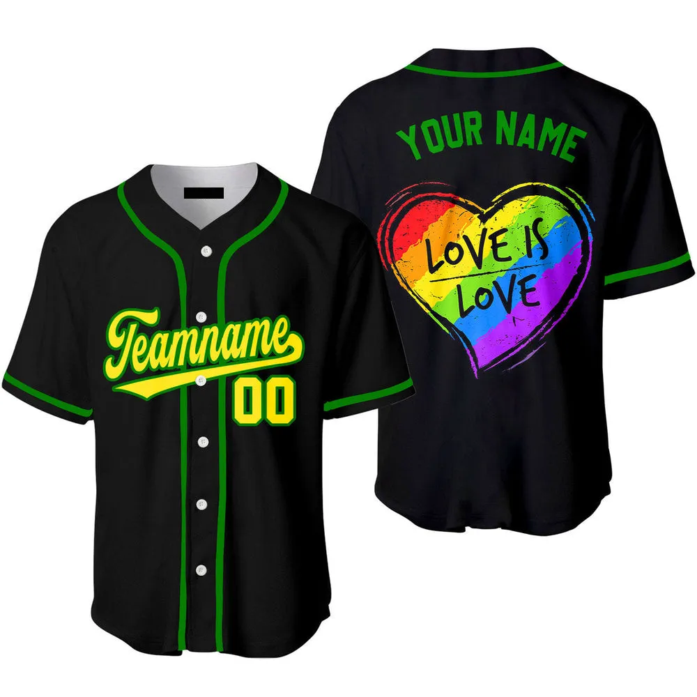 Custom Love Is Love LGBT Rainbow Heart Pride Color Baseball Jersey