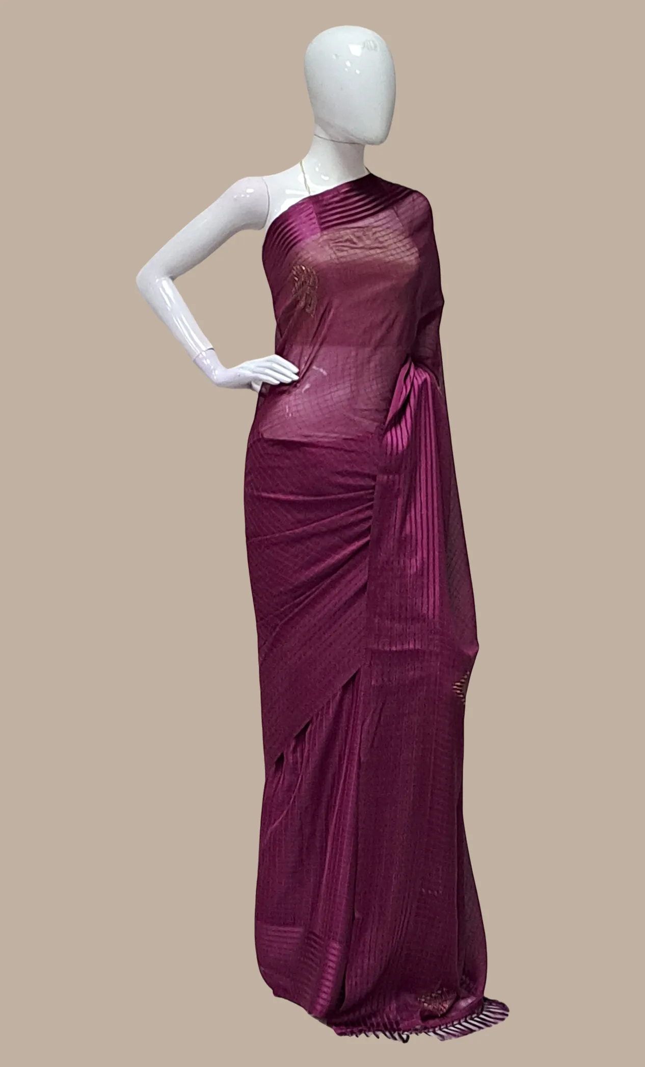 Dark Violet Embroidered Sari