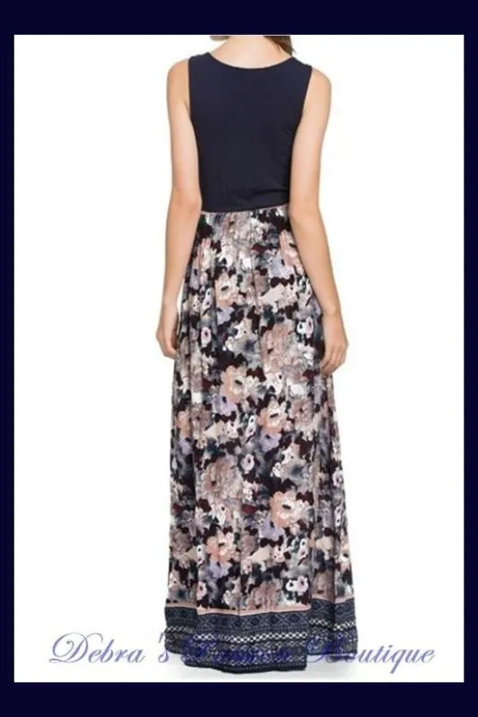 Doe & Rae Floral Print Jersey Maxi Dress - Navy