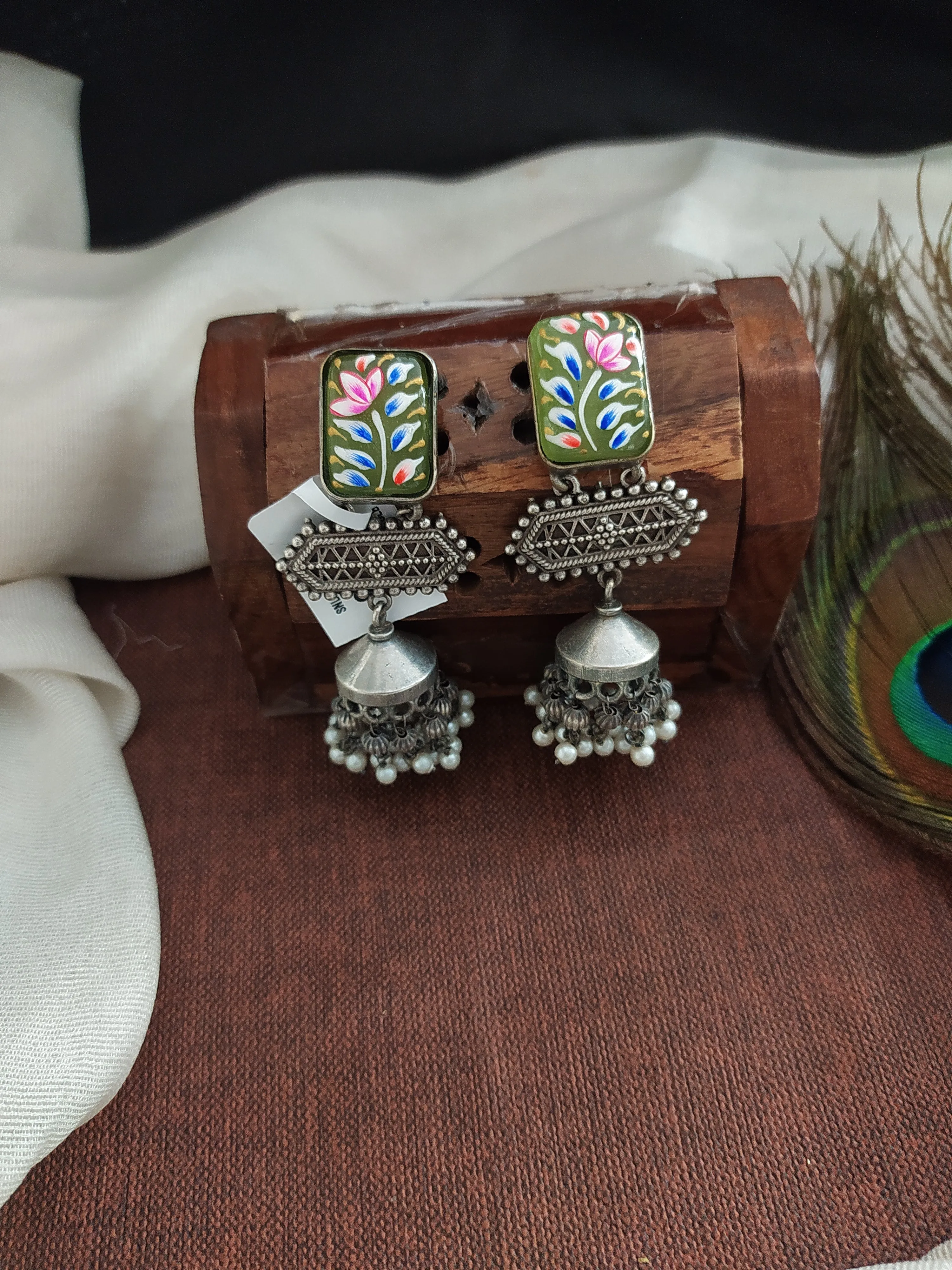 Elegant Rectangle-Shaped Studs with Enamel Jhumki