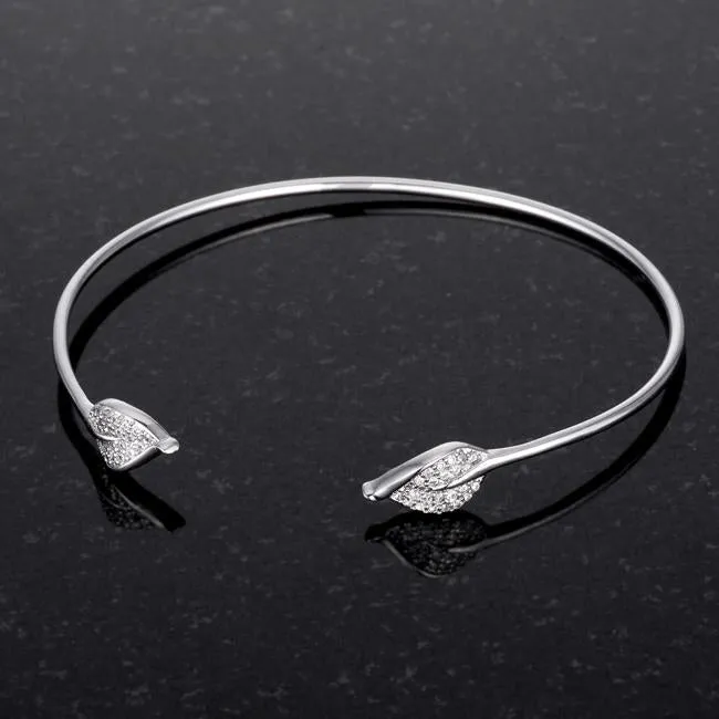 Elonda Trendy Leaf Clear CZ Cuff Bracelet