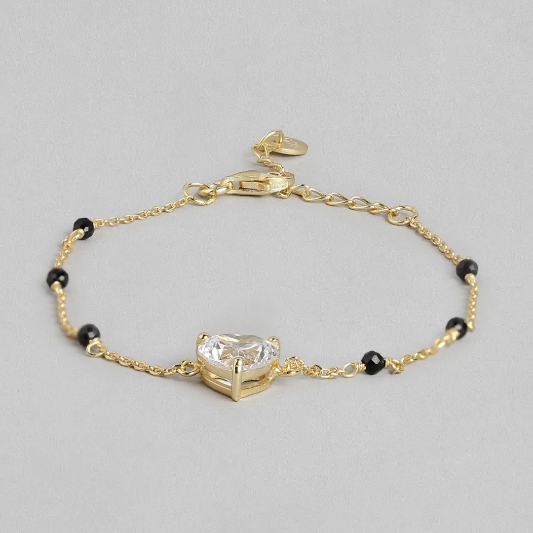 Eternal Hearts Gold-Plated 925 Sterling Silver Beaded CZ Bracelet