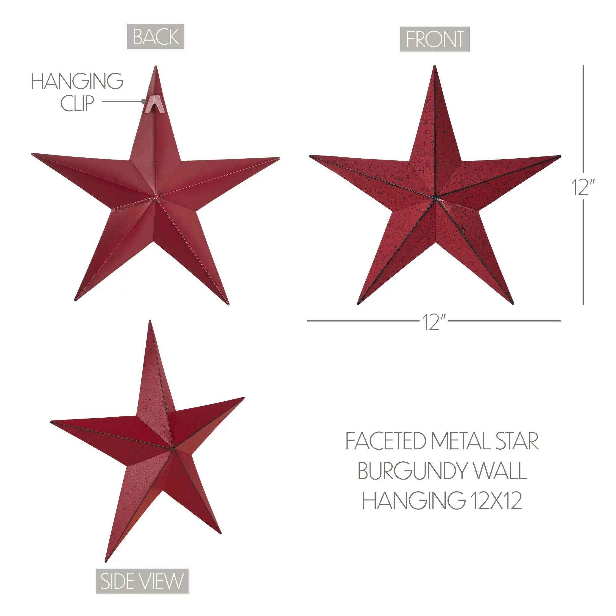 Faceted Metal Star Burgundy Wall Hanging 12x12