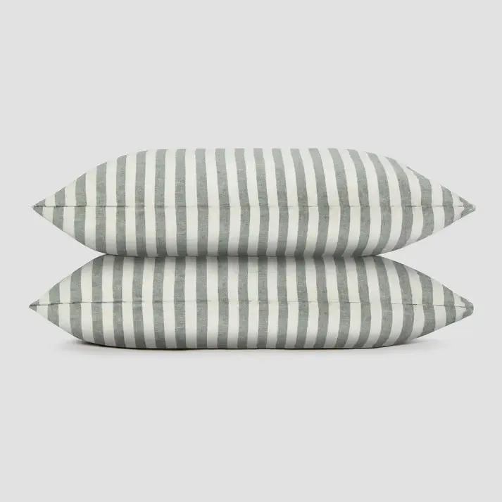 Fern Green Pembroke Stripe Linen Blend Pillowcase (Pair)