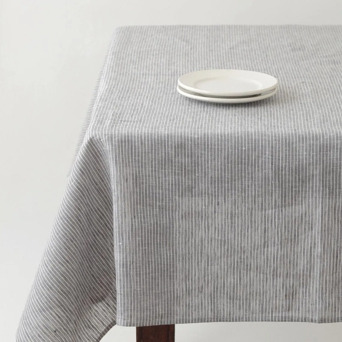 Fog Linen Grey White Stripe Table Cloth