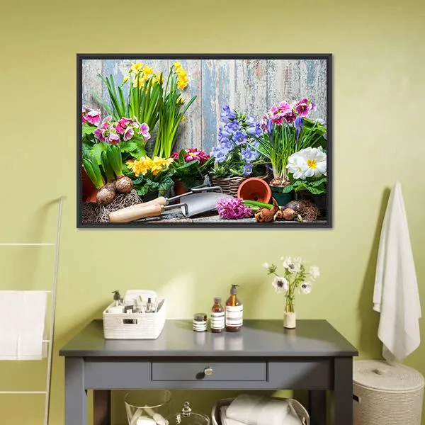 Gardener Planting Spring Flower Canvas Wall Art