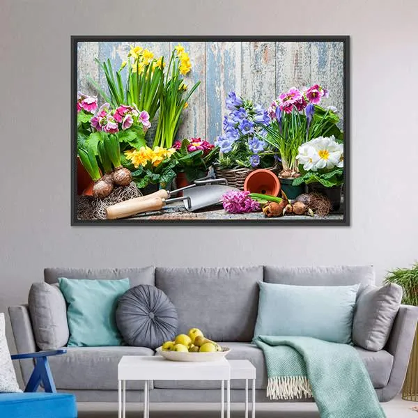 Gardener Planting Spring Flower Canvas Wall Art