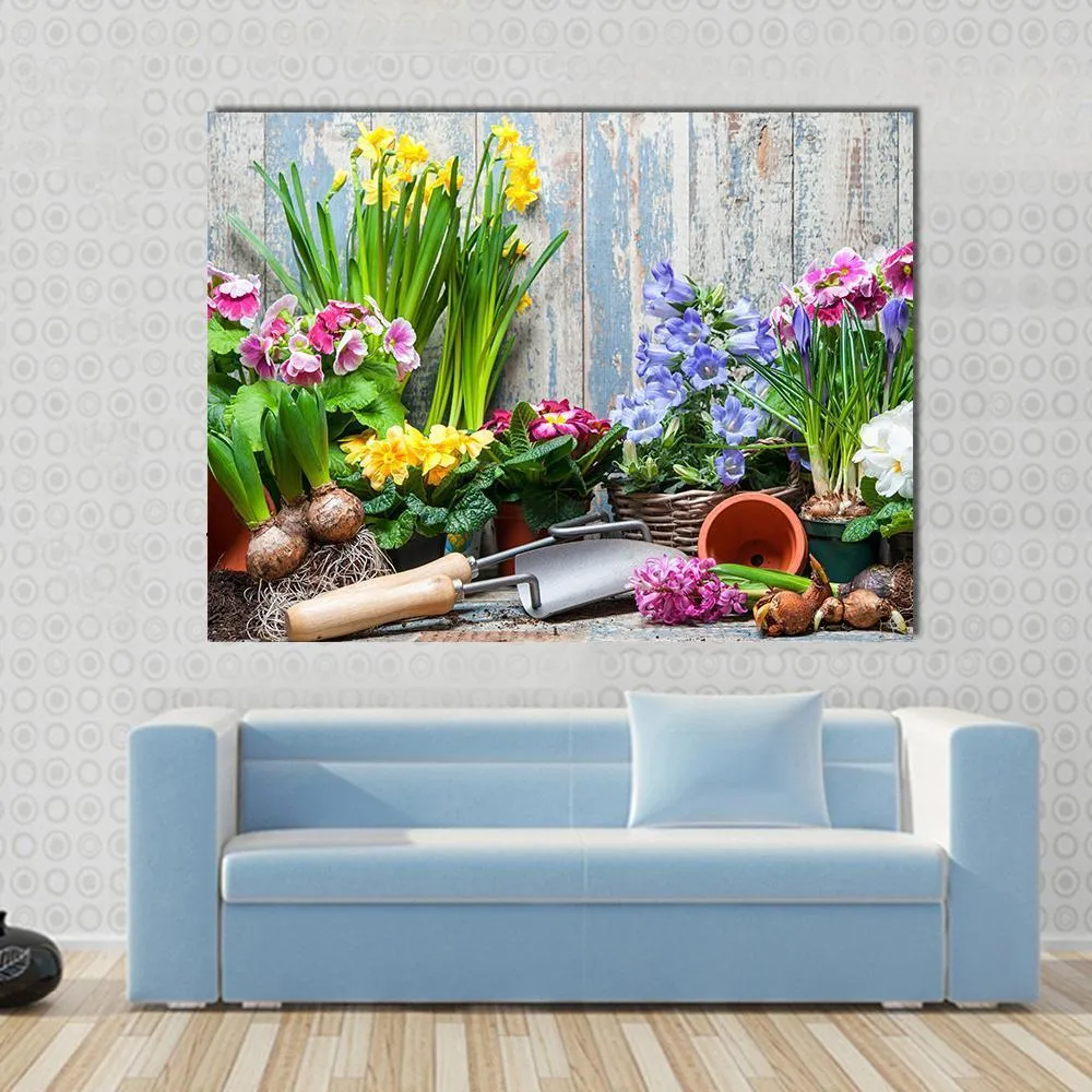 Gardener Planting Spring Flower Canvas Wall Art