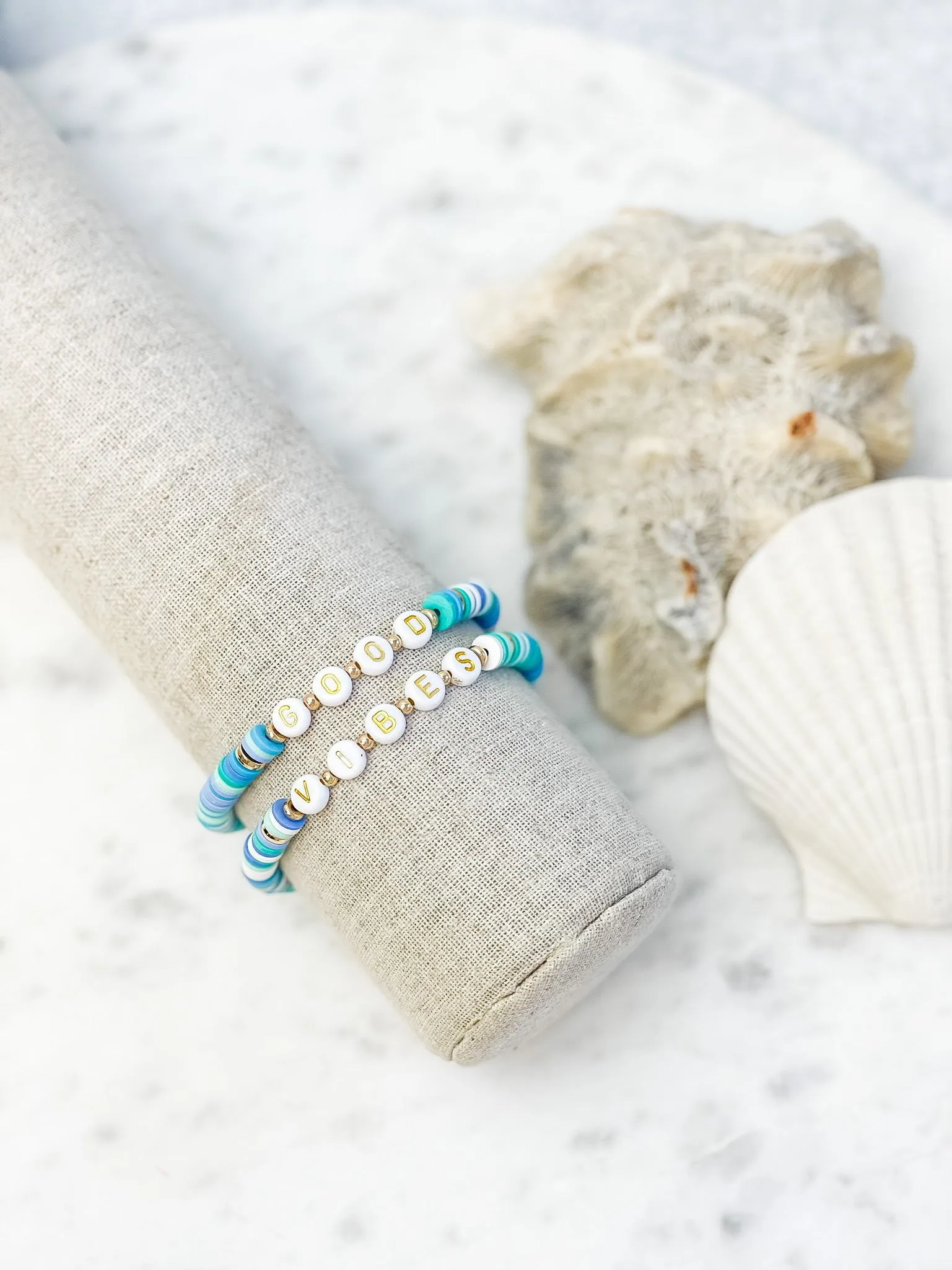 'Good Vibes' Stretch Bracelet Set - Blue Multi