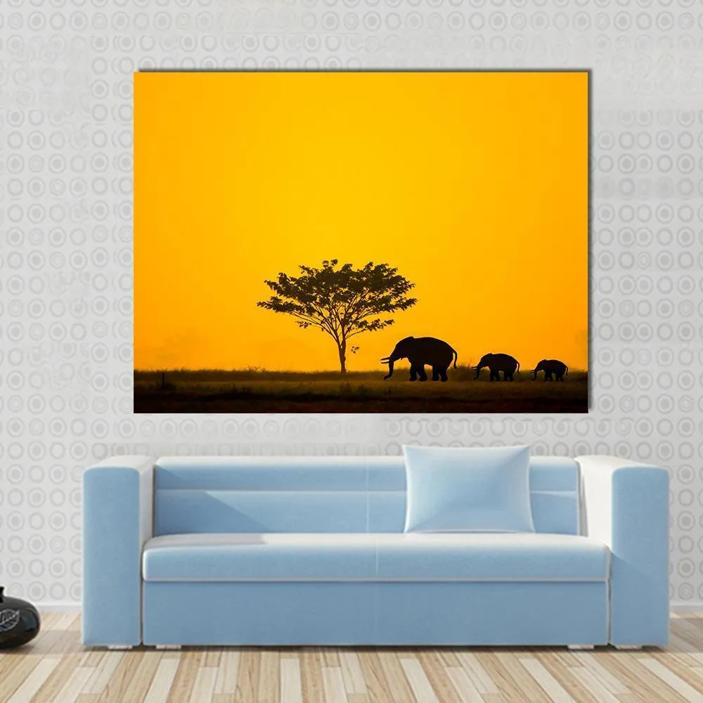 Group Of Elephant  Thailand Canvas Wall Art