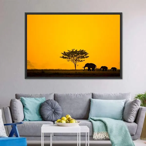 Group Of Elephant  Thailand Canvas Wall Art