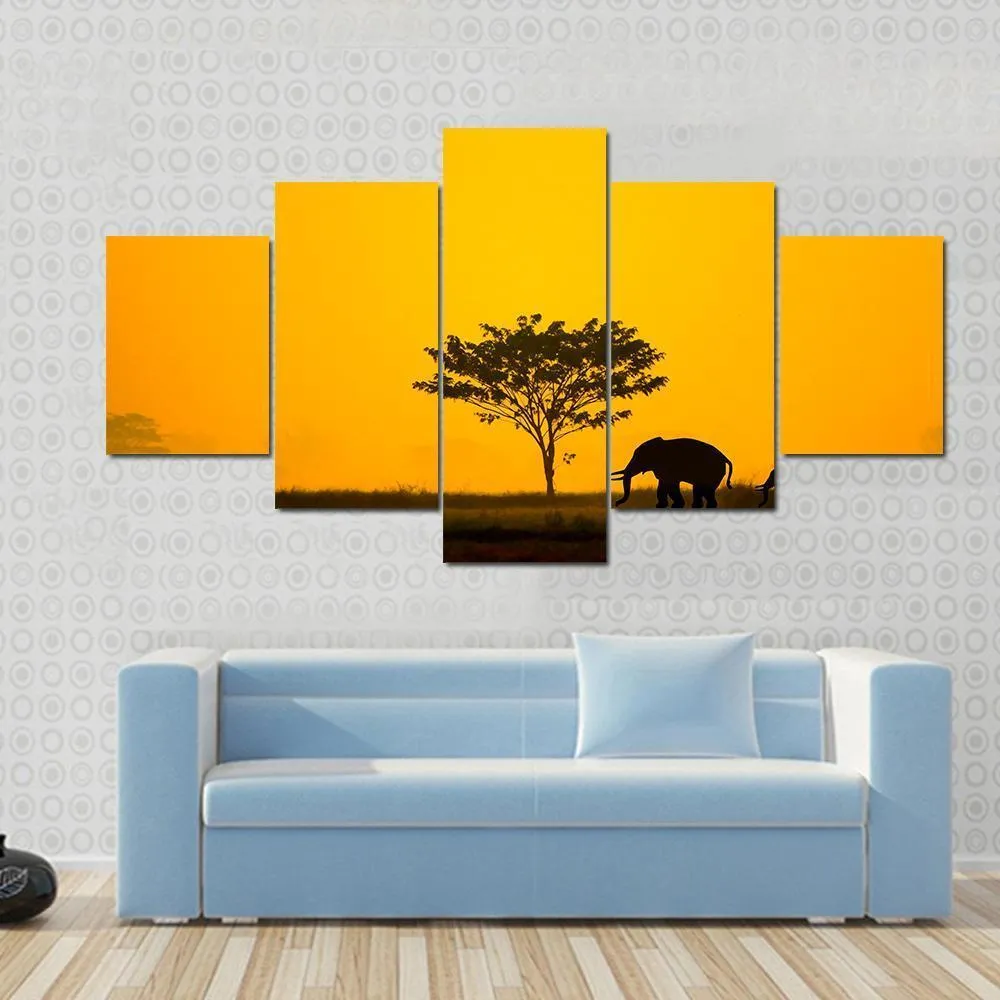 Group Of Elephant  Thailand Canvas Wall Art