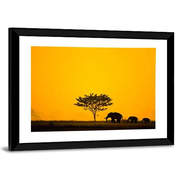 Group Of Elephant  Thailand Canvas Wall Art