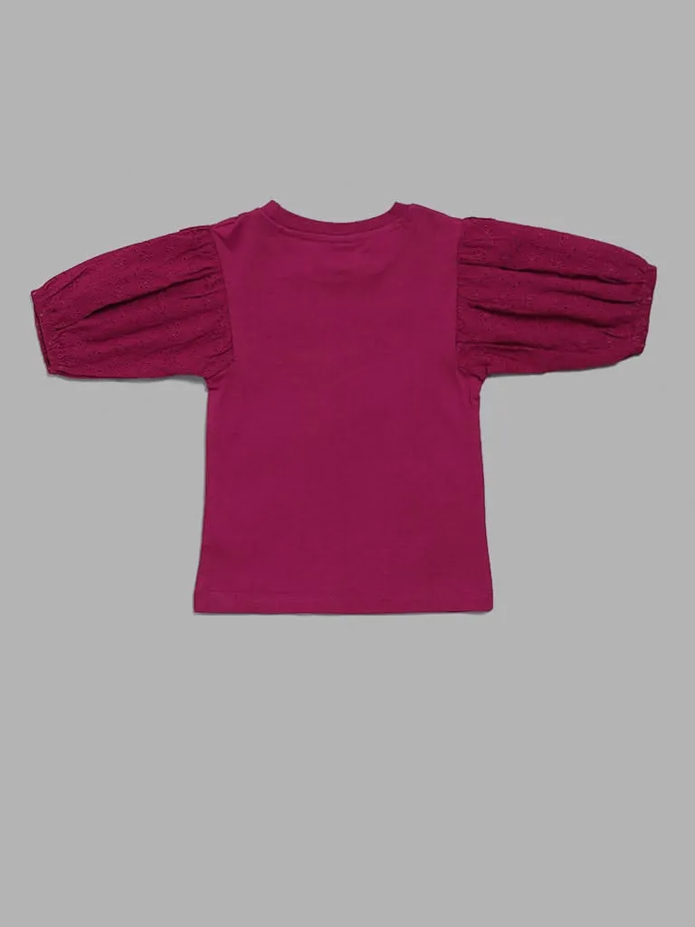 HOP Kids Floral Embroidered Magenta Top