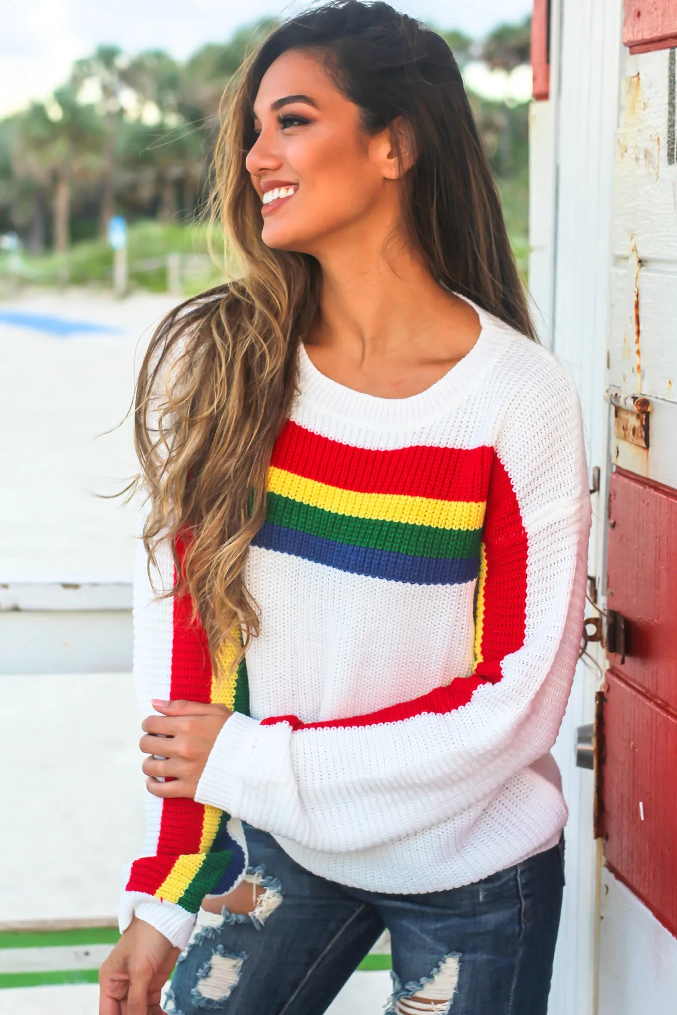 Ivory Rainbow Knit Sweater