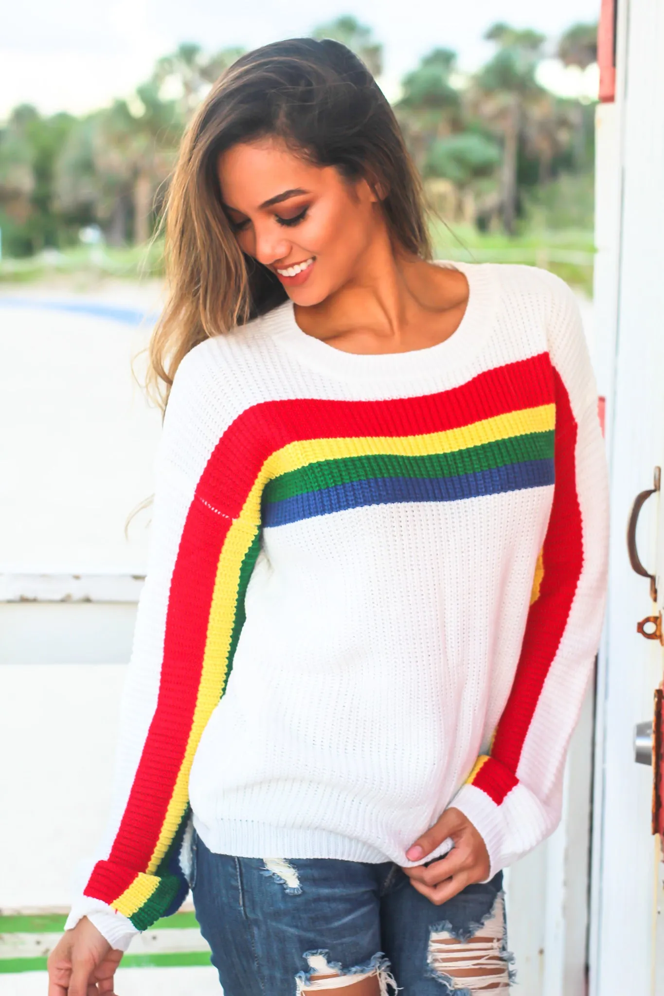 Ivory Rainbow Knit Sweater