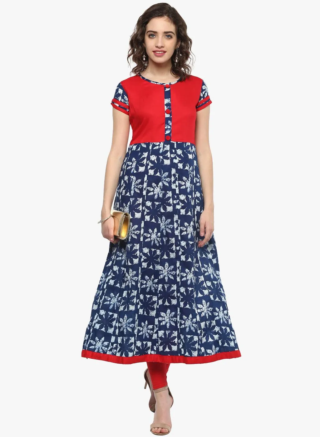 Jashvi Indigo Blue Printed Cotton Anarkali